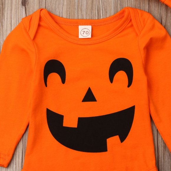 Girl girls toddler baby outfit Halloween pumpkin orange onesie bow socks new - Picture 5 of 7